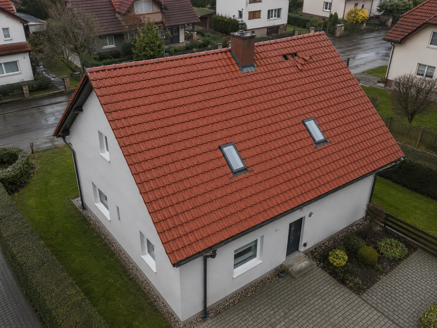 Druhý úhel potvrzuje polohu narušené krytiny a zachycuje zbývající část kontrolované střešní roviny.